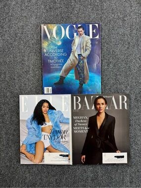 Lot of 3 Fashion Magazines Vogue Harpers Bazaar Elle December 2025